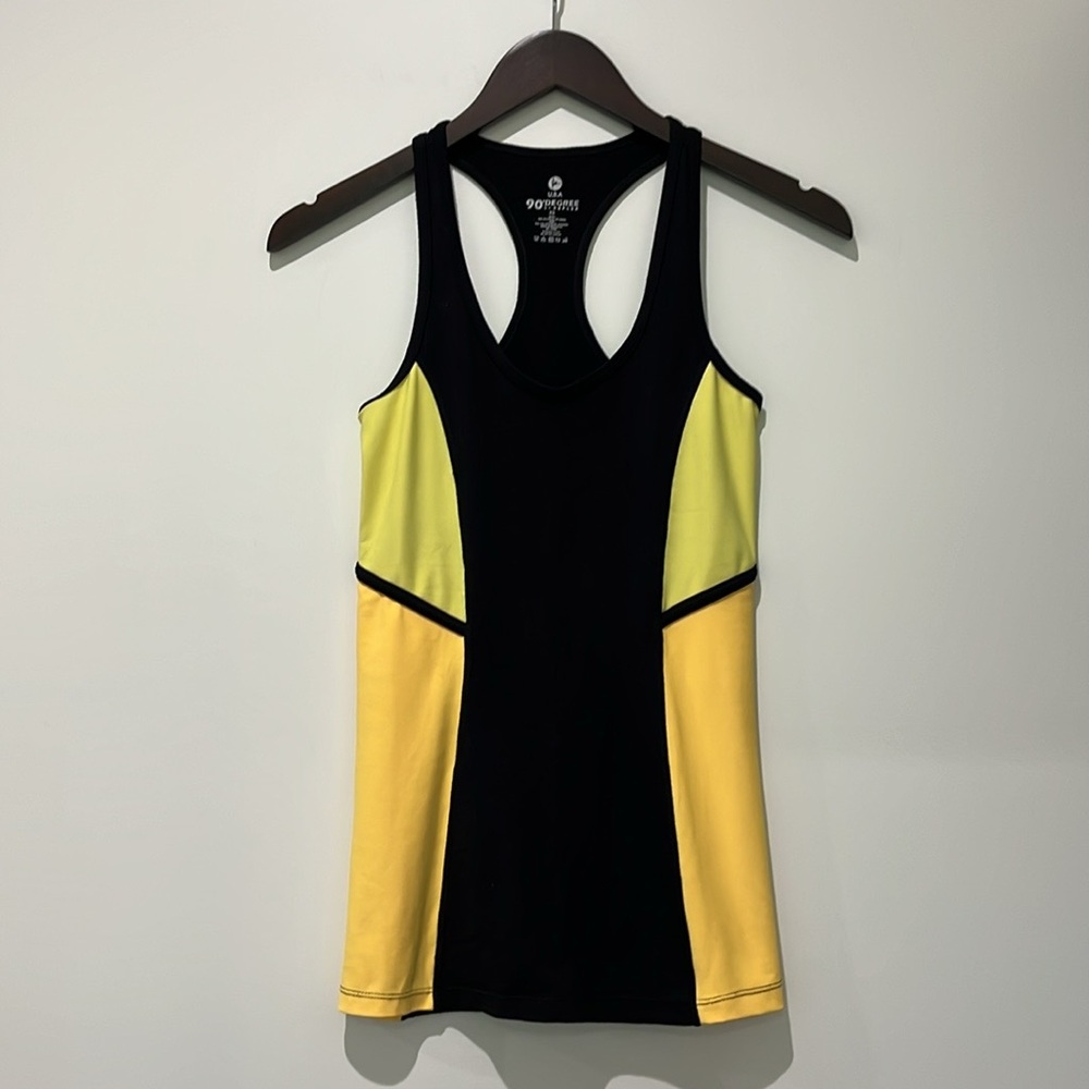 90 Degree By Reflex Black and Yellow Fitted Cut Out Tank Top XS Lots of Stretch